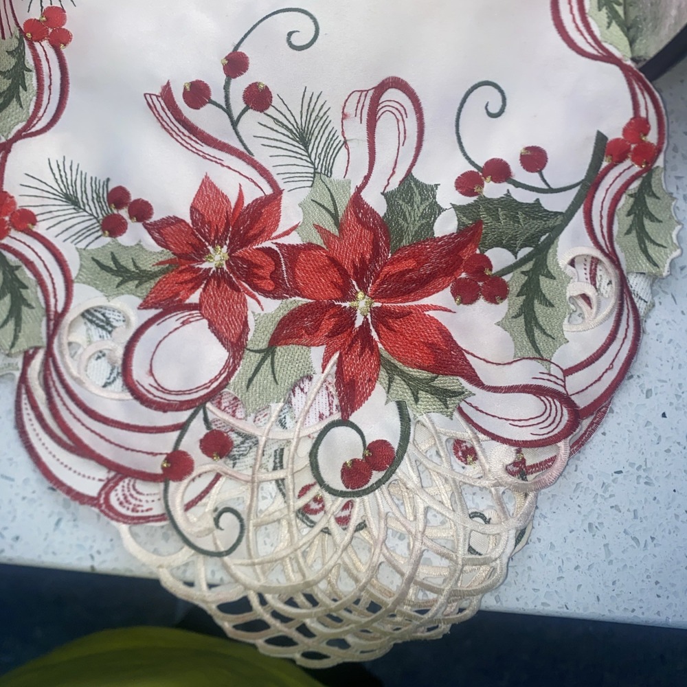 Secret Celebrity Embroidered Table Runner 16x72‎ Holiday Christmas Poinsettia